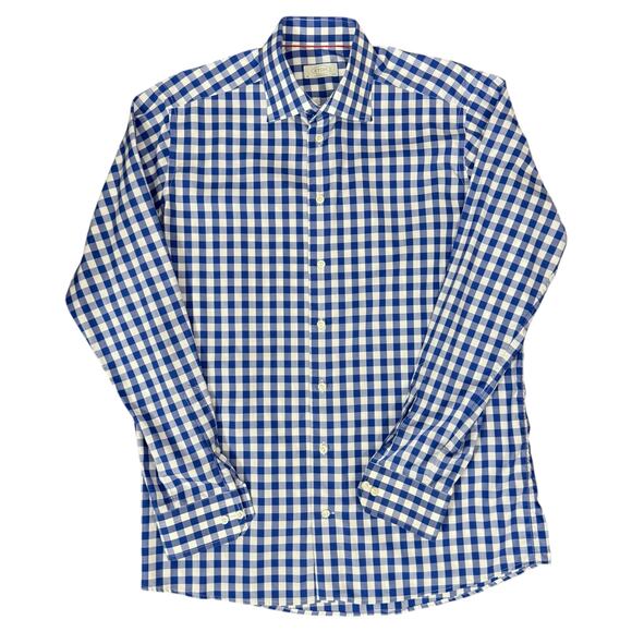 Eton Contemporary Mens Size 42/16.5 Long Sleeve Checkered Button Down Blue White - Picture 1 of 11